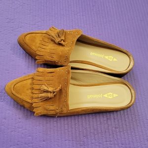 Jolimall camel loafers slip on fringe‎ Suede
